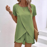 Crossover-Hem Casual Summer Top & Shorts Set
