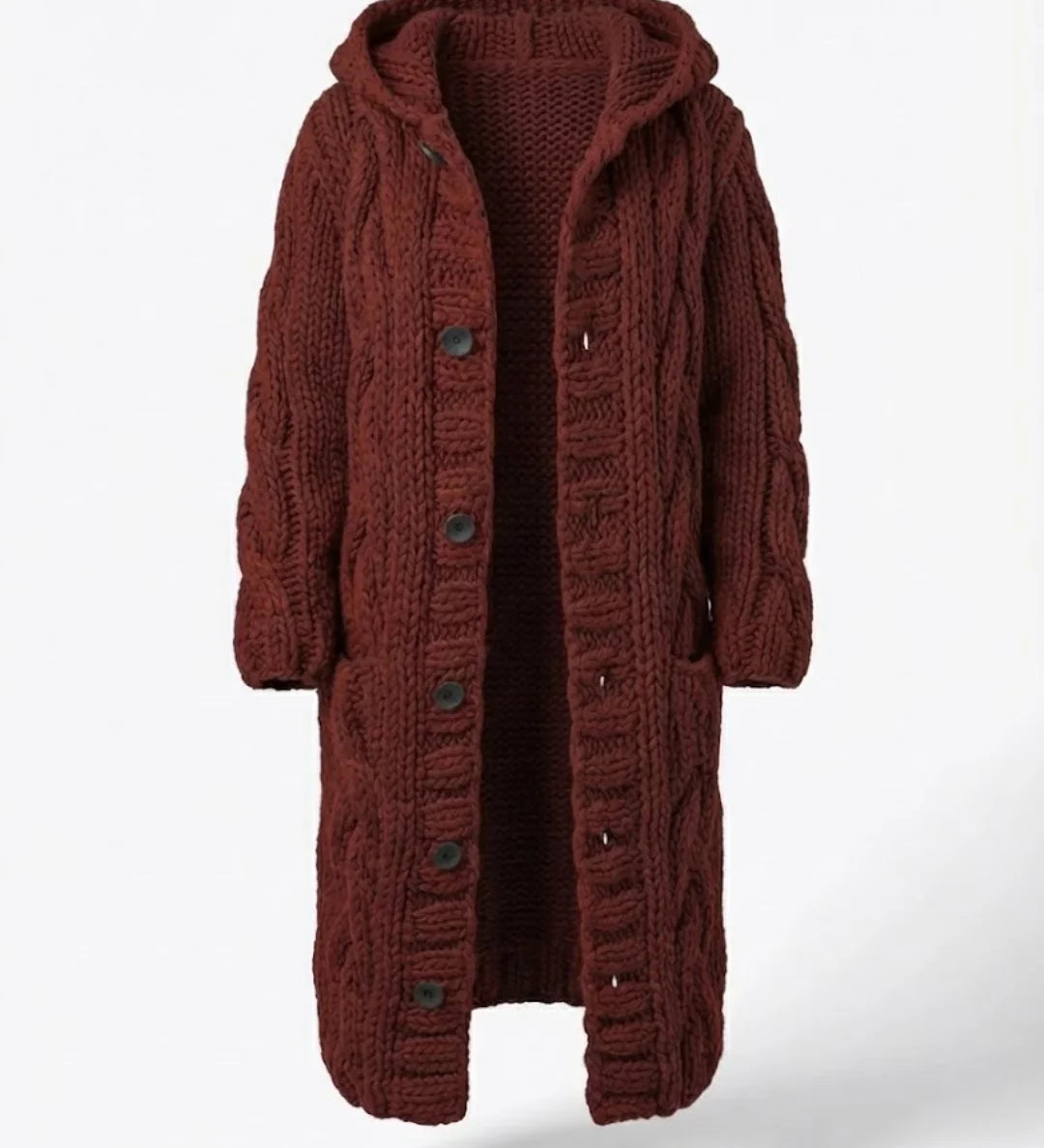 Fancytech™ | Chunky Cable-Knit Hooded Long Coat