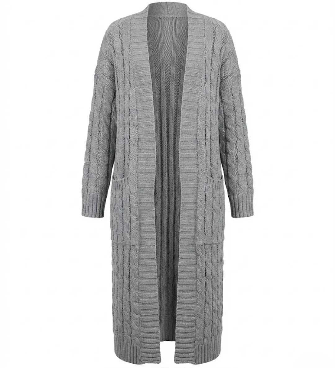 Indira™ | Extra-Long Cable-Knit Pocket Cardigan