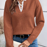 Yasmine™ | Lace-Trim Split-Neck Pullover Sweater
