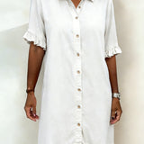 Ruffled Denim Button Dress