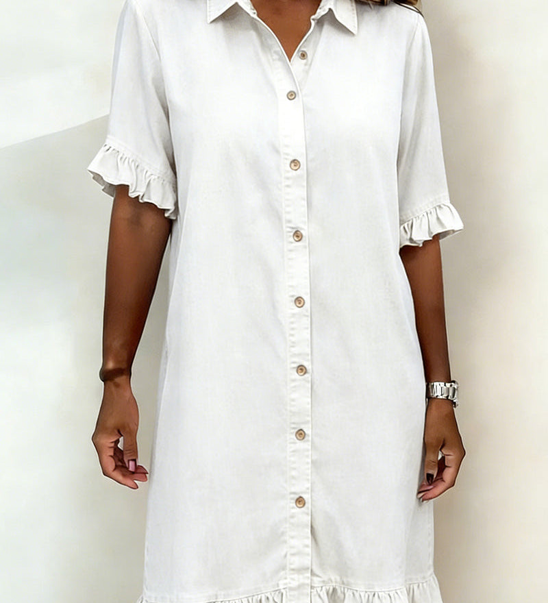Ruffled Denim Button Dress