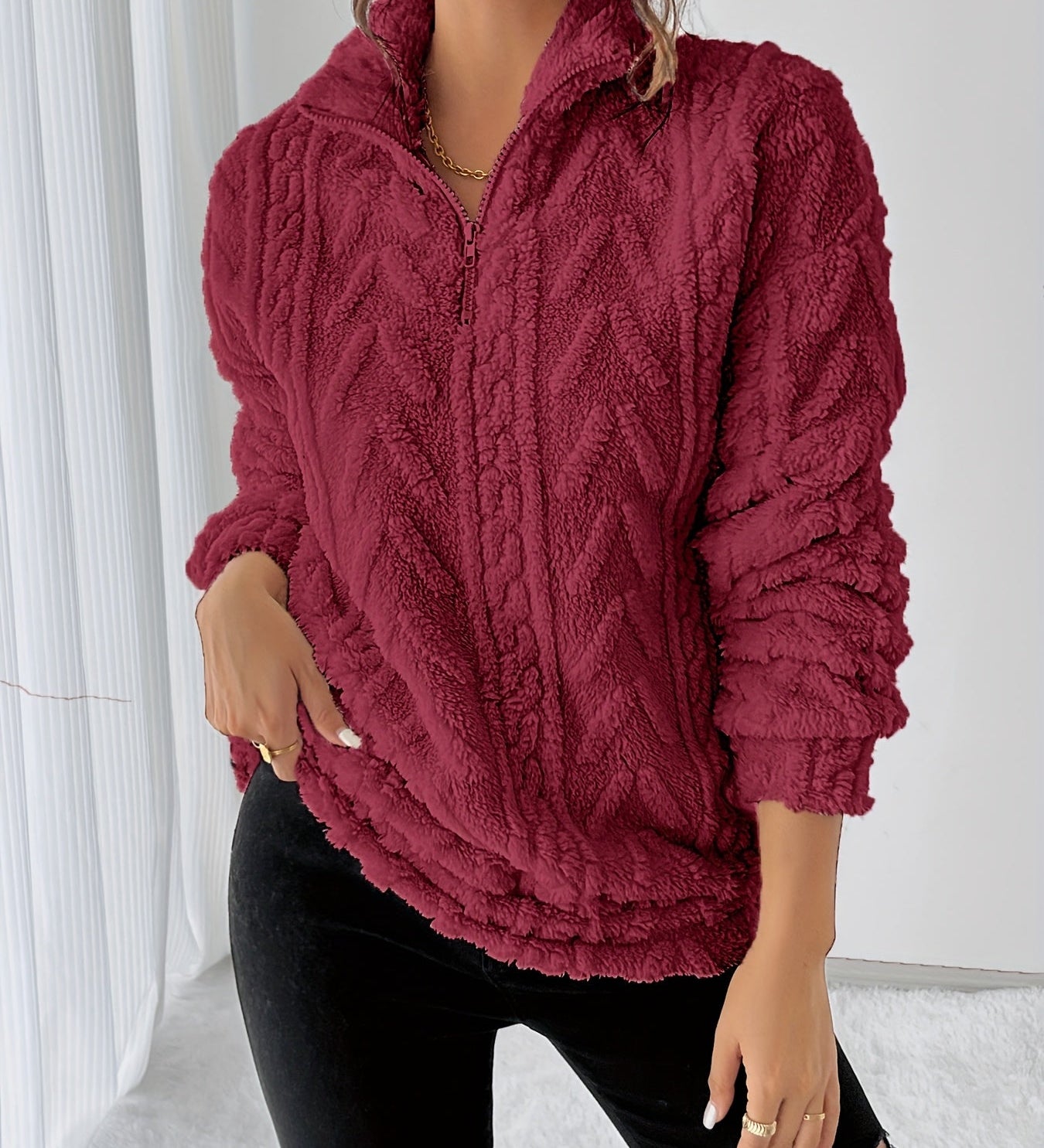 Charline™ | Textured Sherpa Half-Zip Pullover