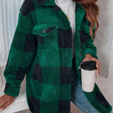 Lilou™ | Fleece Plaid Button-Up Shacket Jacket