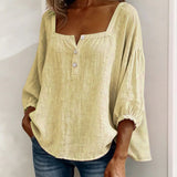 Solid Button-Neck Relaxed Blouse