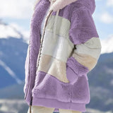 Oversized Color Block Fuzzy Hooded Jacket