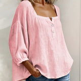 Solid Button-Neck Relaxed Blouse