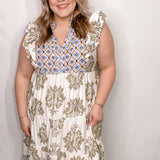 Artistic Floral Print Ruffle Sleeve Maxi Dress