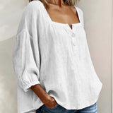 Solid Button-Neck Relaxed Blouse