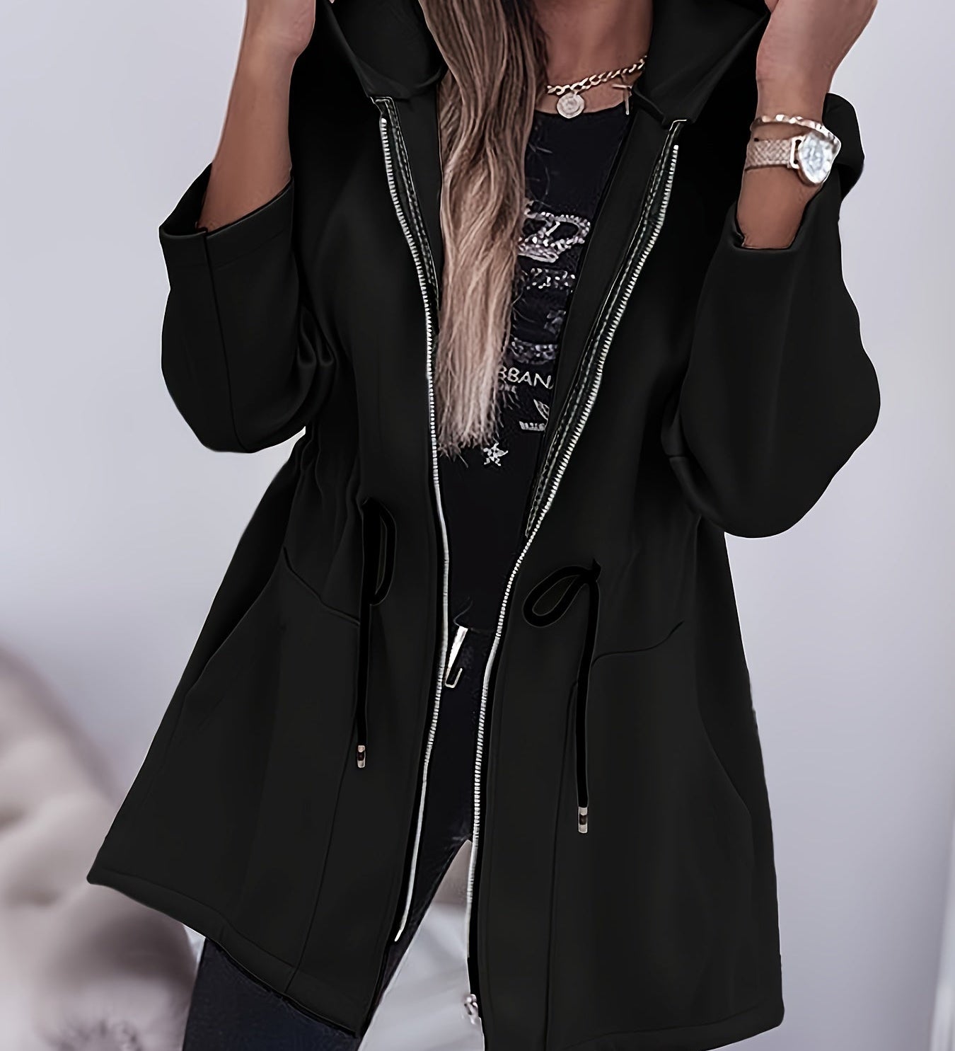 Valentina™ | Zip-Front Drawstring-Waist Hooded Parka Coat