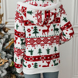 noelle™ | Festive Reindeer-Print Hooded Zip-Up Hoodie