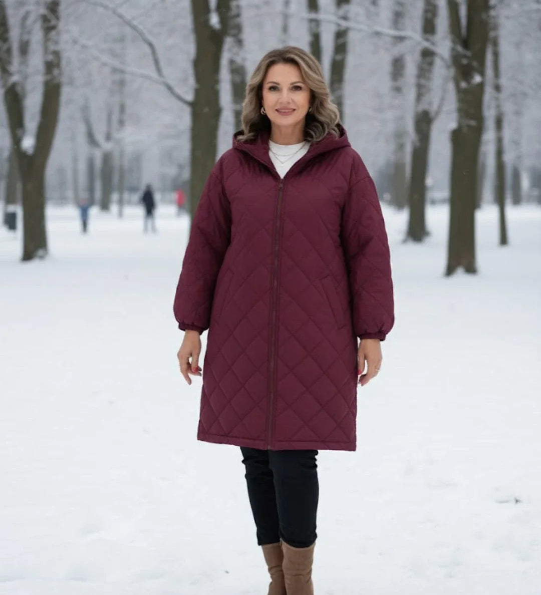 Calista™ | Quilted Zip-Front Hooded Longline Puffer Coat Plus-Size