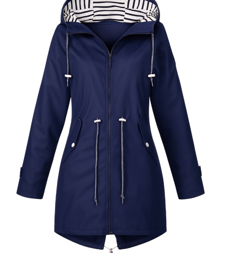 Rebecca™ | Striped-Lined Drawstring-Waist Hooded Parka Coat