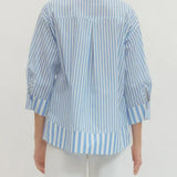 Vertical Striped V-Neck Pearl Button Blouse