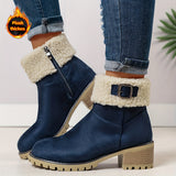 Mirella™ | Sherpa-cuff buckled side-zip heeled ankle boots