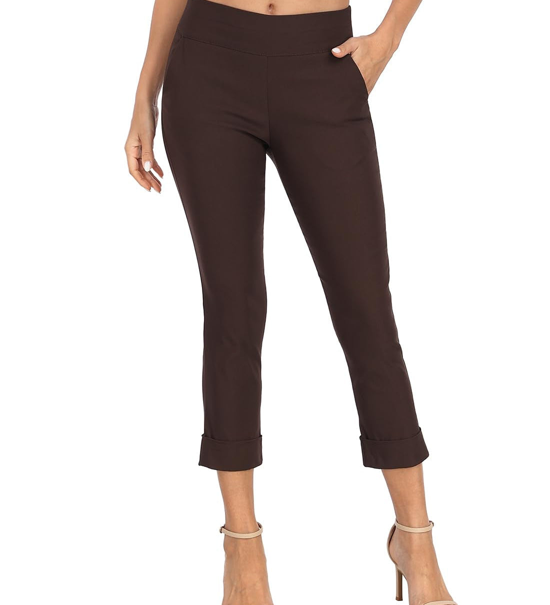 Cuffed-Hem High-Waist Tailored Cropped Pants