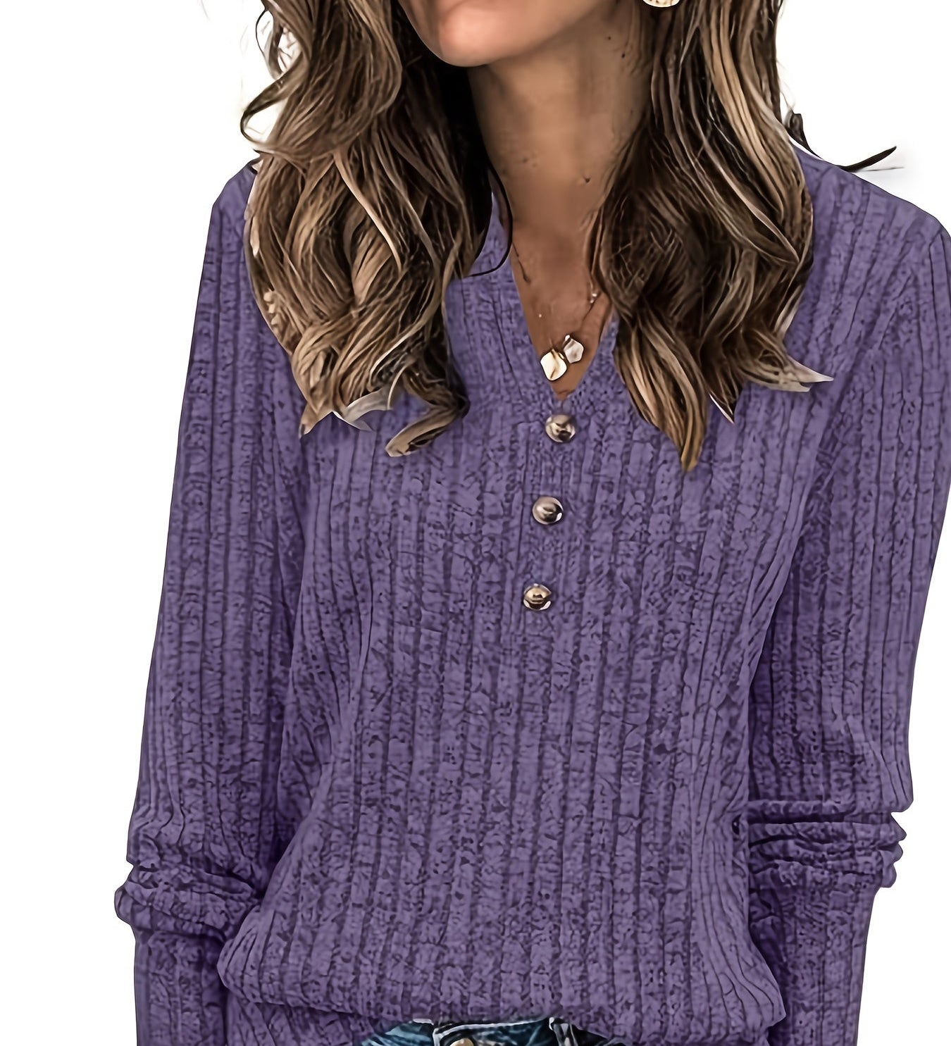 Wendy™ | Ribbed Knit Button-Front Henley Sweater