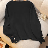 Vivian™ | Ribbed Knit Button-Cuff V-Neck Sweater