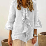 Ruffle-Front Linen Boho Blouse