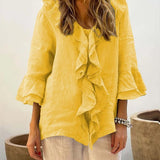 Ruffle-Front Linen Boho Blouse