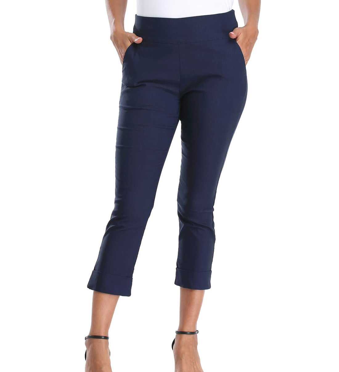 Cuffed-Hem High-Waist Tailored Cropped Pants