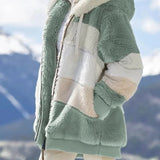 Oversized Color Block Fuzzy Hooded Jacket