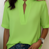 Split-Neck Elegant Chiffon Short-Sleeve Blouse