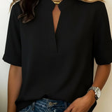 Split-Neck Elegant Chiffon Short-Sleeve Blouse
