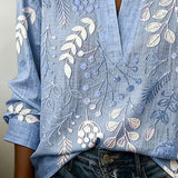Blouse with Floral Print and Stand-Up Collar