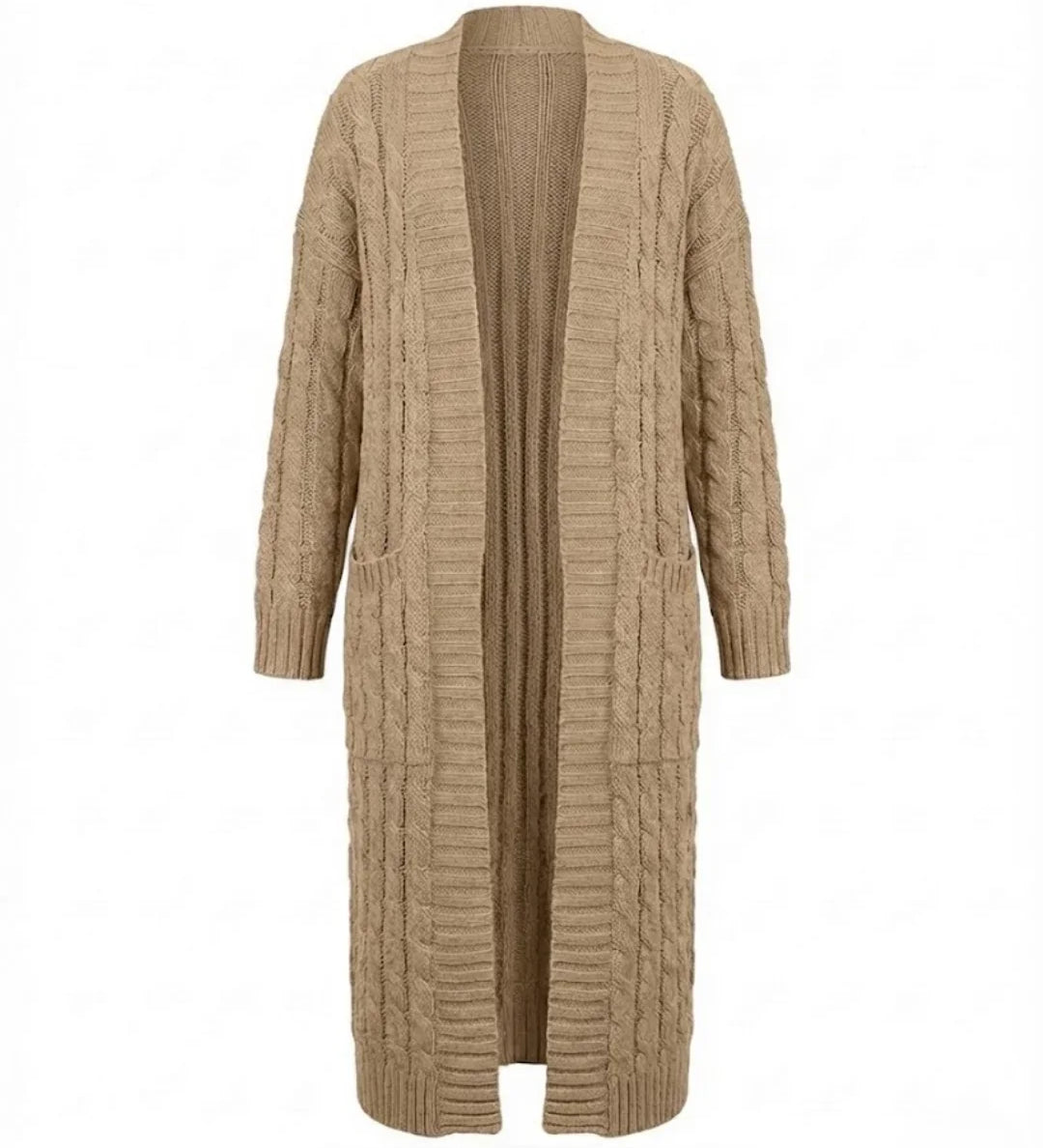 Indira™ | Extra-Long Cable-Knit Pocket Cardigan