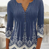 Floral Pintuck Bell Sleeve Blouse