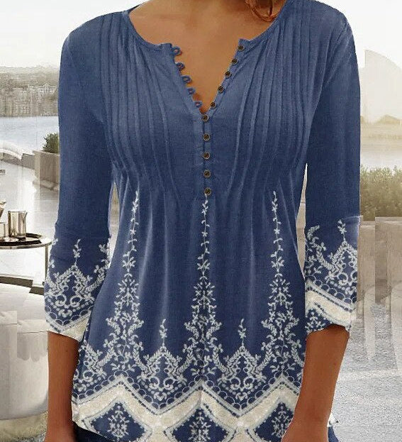 Floral Pintuck Bell Sleeve Blouse