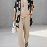 Polished Modern Geometric Print Cardigan & Matching Trouser Set