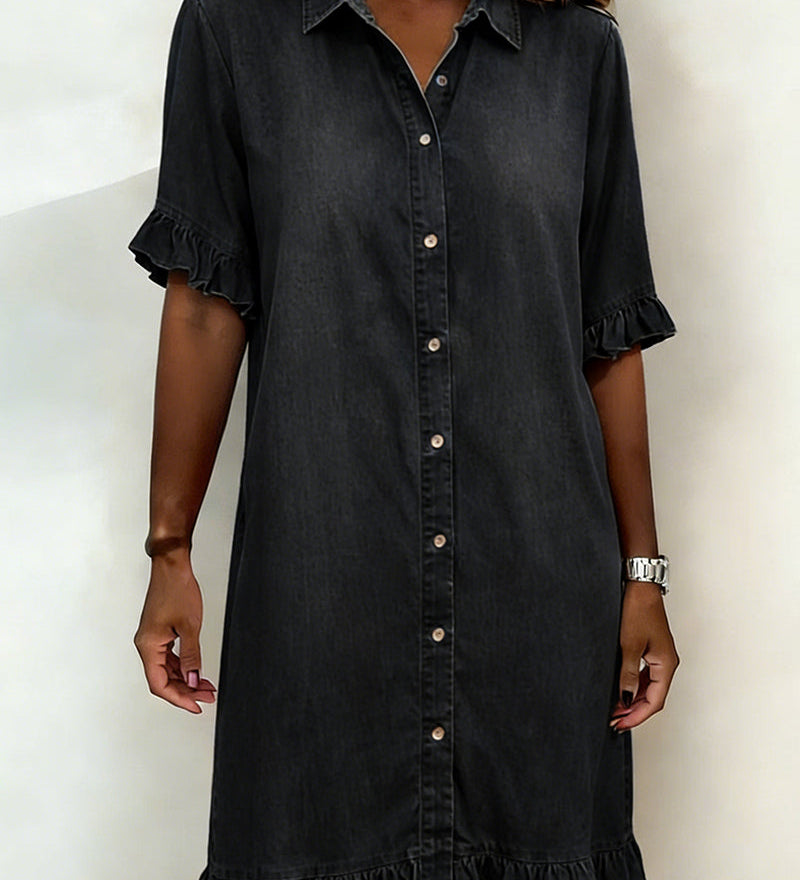 Ruffled Denim Button Dress