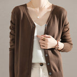 Solène™ | Button-Front Ribbed-Cuff V-Neck Cardigan Sweater