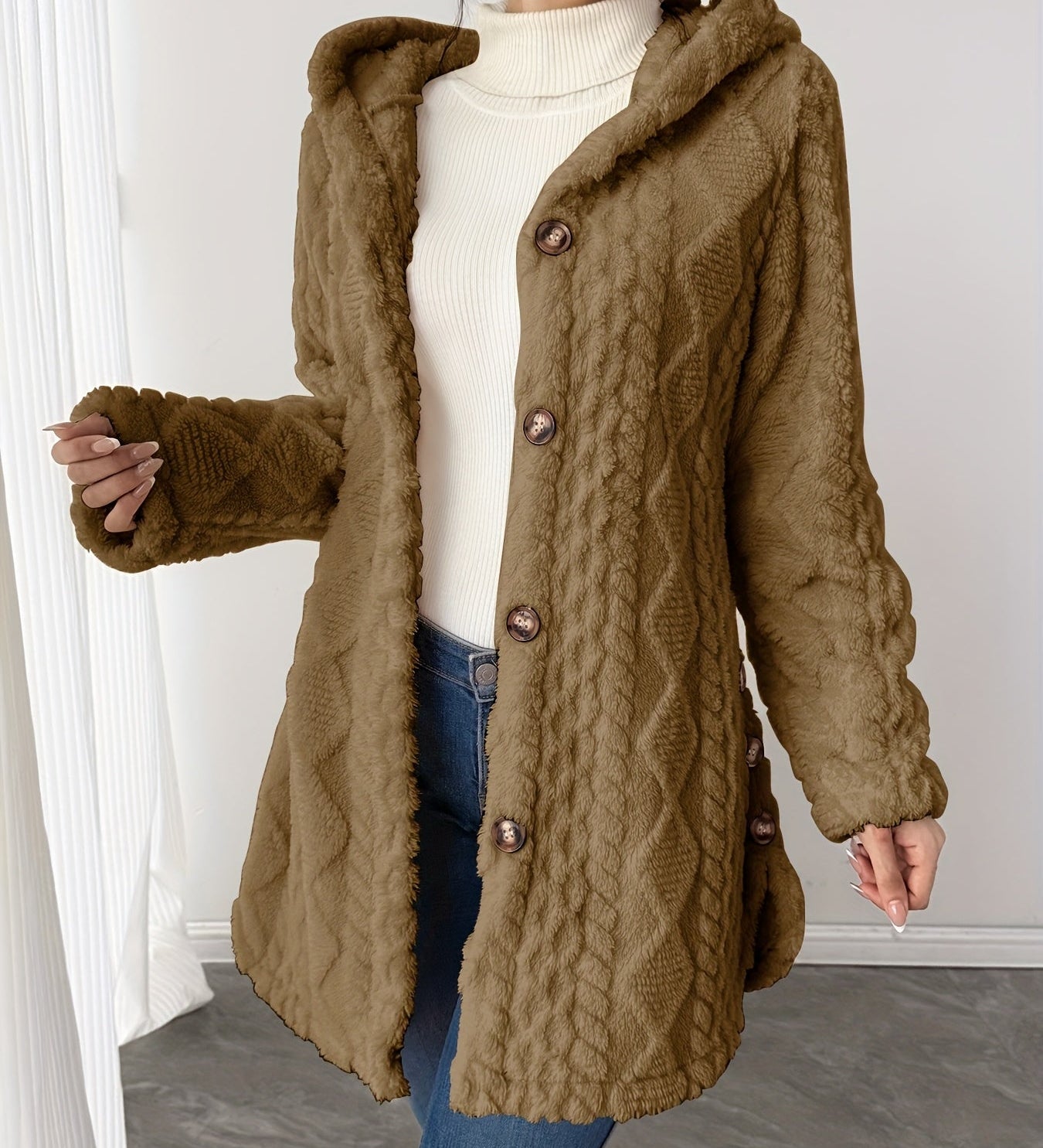 Alba™ | Cable-Knit Plush Hooded Cardigan