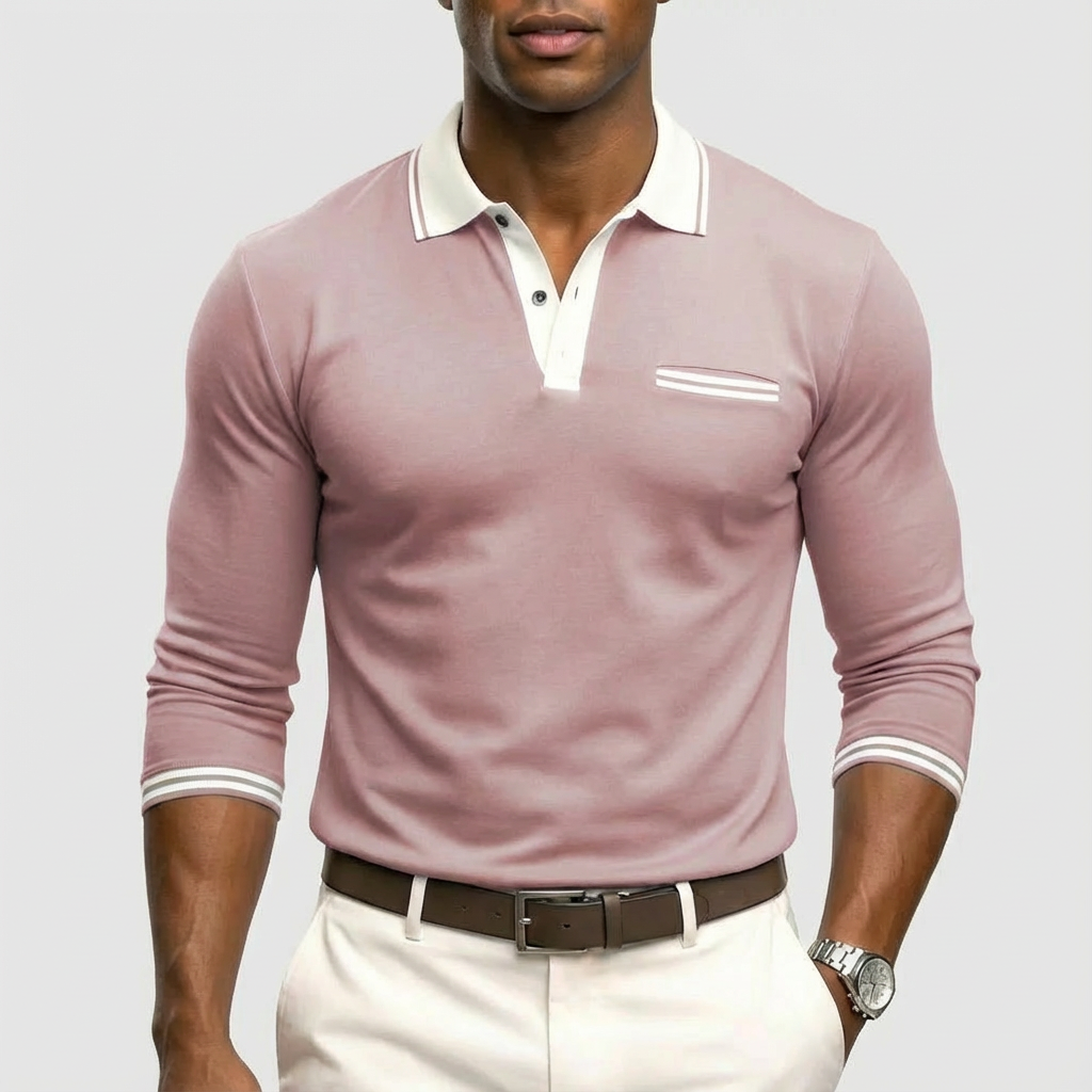 Alejandro | Men's Polo Shirt with Contrast Collar and Striped Cuffs | Classic