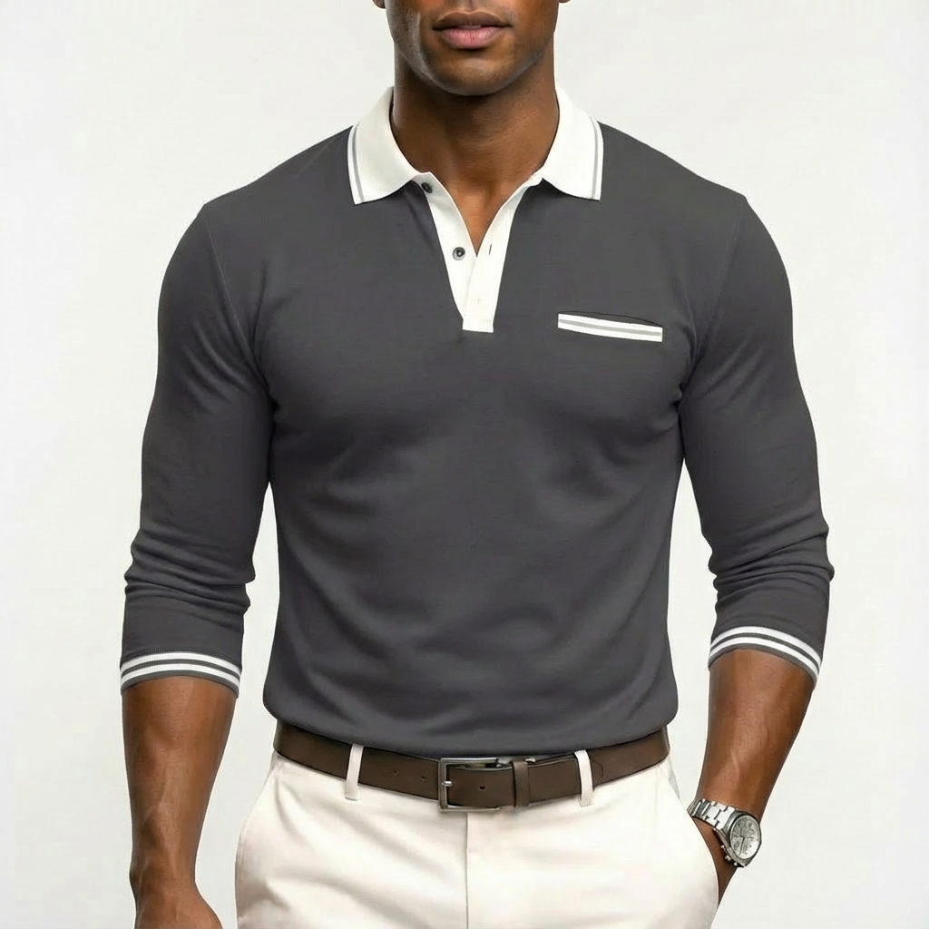 Alejandro | Men's Polo Shirt with Contrast Collar and Striped Cuffs | Classic