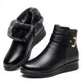 Avril™ | Side-zip buckle-strap plush-lined ankle boots