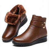 Avril™ | Side-zip buckle-strap plush-lined ankle boots