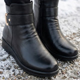Avril™ | Side-zip buckle-strap plush-lined ankle boots
