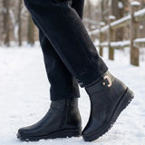 Avril™ | Side-zip buckle-strap plush-lined ankle boots