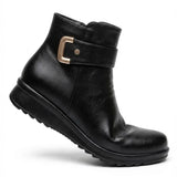 Avril™ | Side-zip buckle-strap plush-lined ankle boots