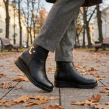 Avril™ | Side-zip buckle-strap plush-lined ankle boots