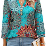 Floral Print Boho V-Neck Button Blouse