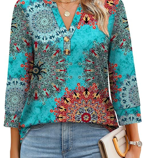 Floral Print Boho V-Neck Button Blouse