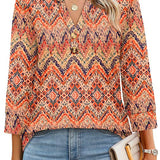 Floral Print Boho V-Neck Button Blouse