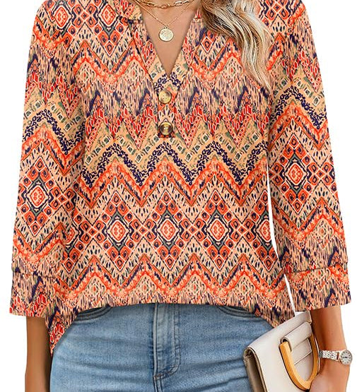 Floral Print Boho V-Neck Button Blouse
