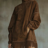 Francine™ | Washed Fringe-Hem Mock-Neck Sweatshirt Dress