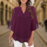 V-Neck Chiffon Casual Flowy Blouse